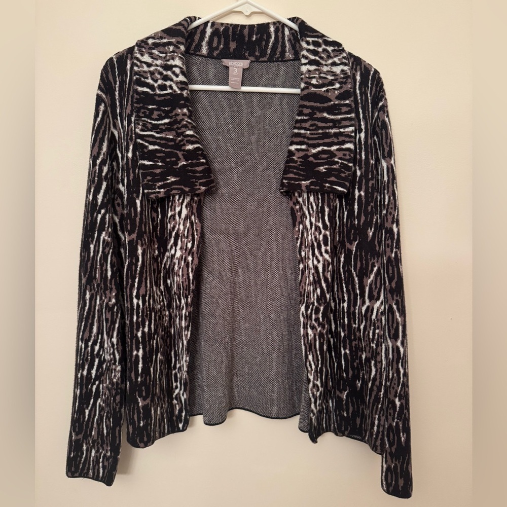 Chico's Open Cardigan Sweater Size 3 XL Animal Print Collar Knit Long Sleeve - Picture 1 of 5